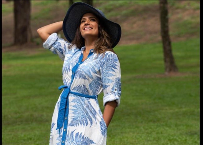 Look your best this summer with our Gorgeous breathable rayon shirt dress in dreamy tropical blue print.  Long dress with side pockets and slits.  Also get a desired silhouette with a detachable belt.  Simple yet elegant and super comfy.  Pair it up with wedges for a brunch or wear it as a beach cover up!!   